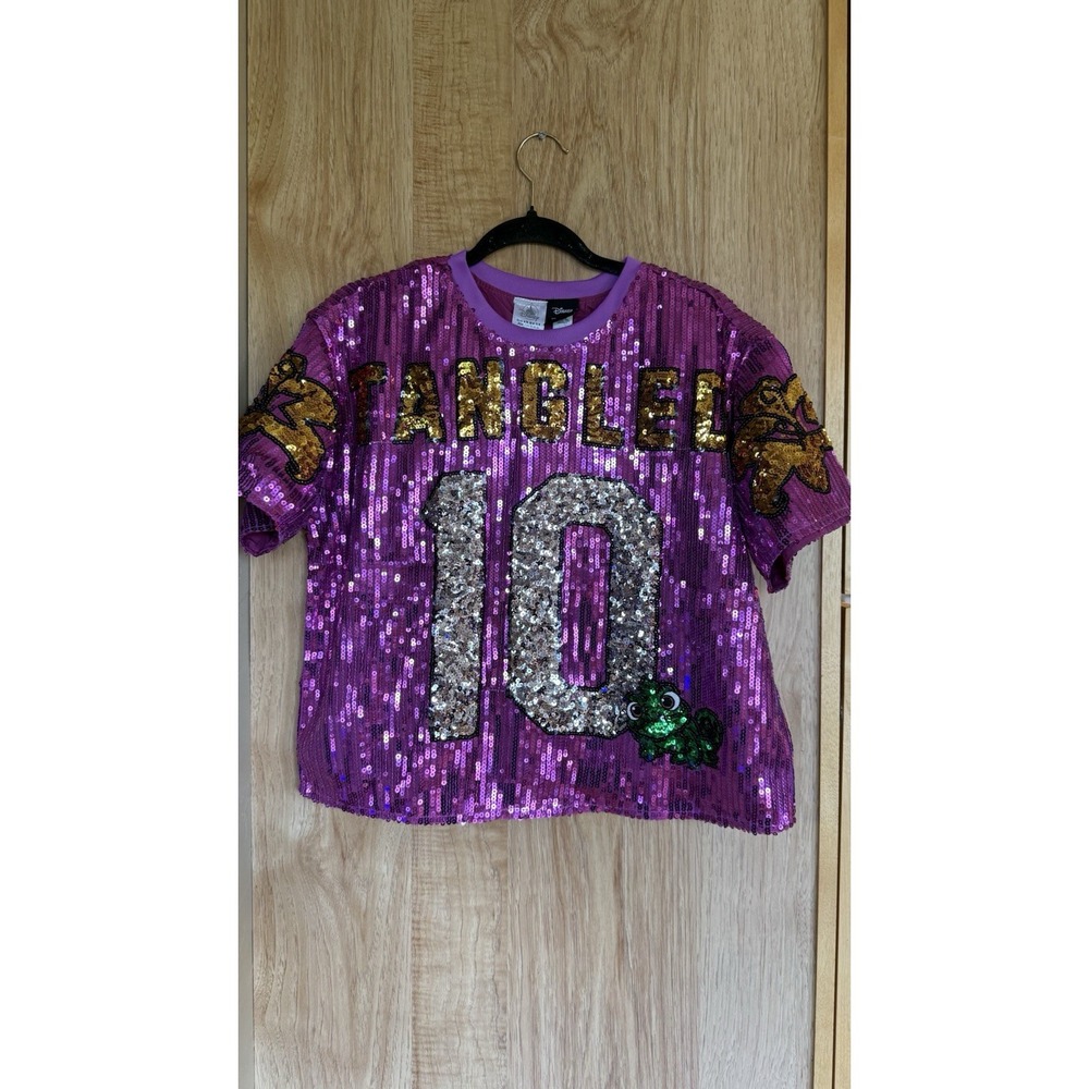 Disney Parks Her Universe Rapunzel Tangled Sequin Princess Football Jersey M NWT